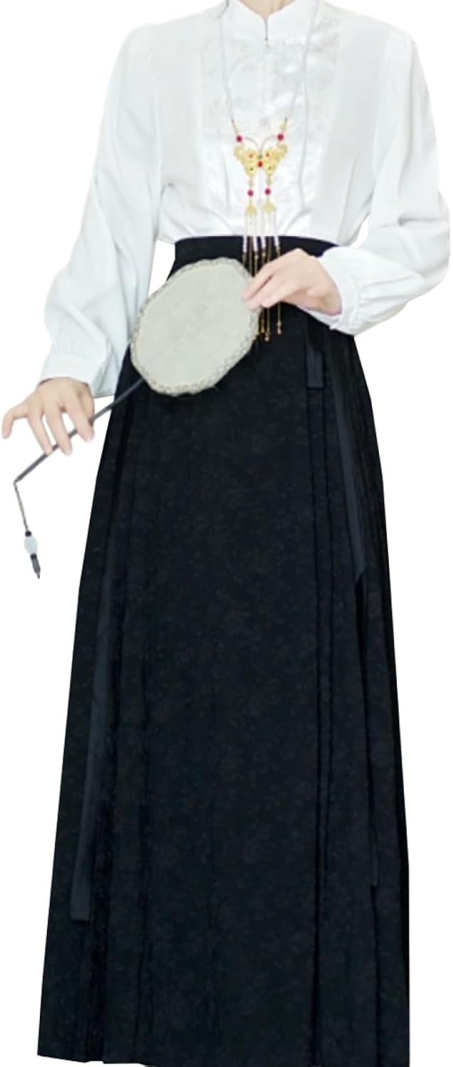 スカートスーツ 中華風 民族風 春夏秋冬 S～2XL 上下 2点セット 漢服 唐装 セットアップ おしゃれ きれいめ 長袖 ロング丈 チャイナ服 ?面スカート cosplay 女性 シャツ&ラップスカ