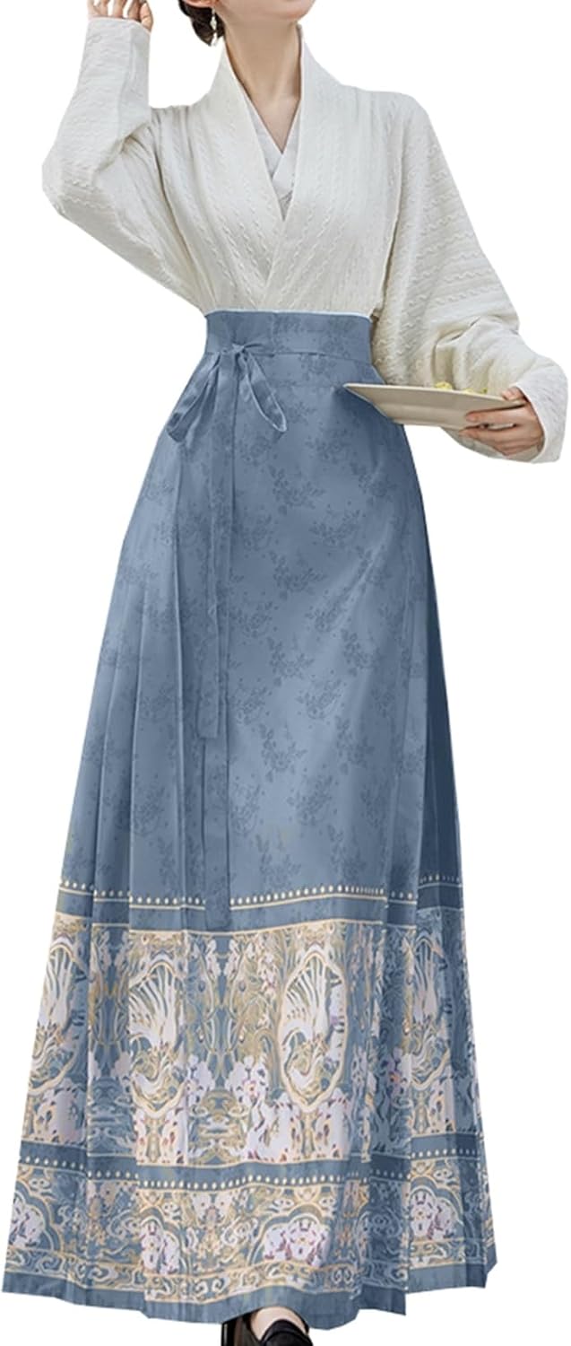 スカートスーツ レディース 上下 2点セット 中華風 セットアップ 春秋 S～XL 漢服 民族風 唐装 おしゃれ きれいめ 長袖 ロング丈 チャイナ服 ?面スカート cosplay 女性 シャツ&ラッ
