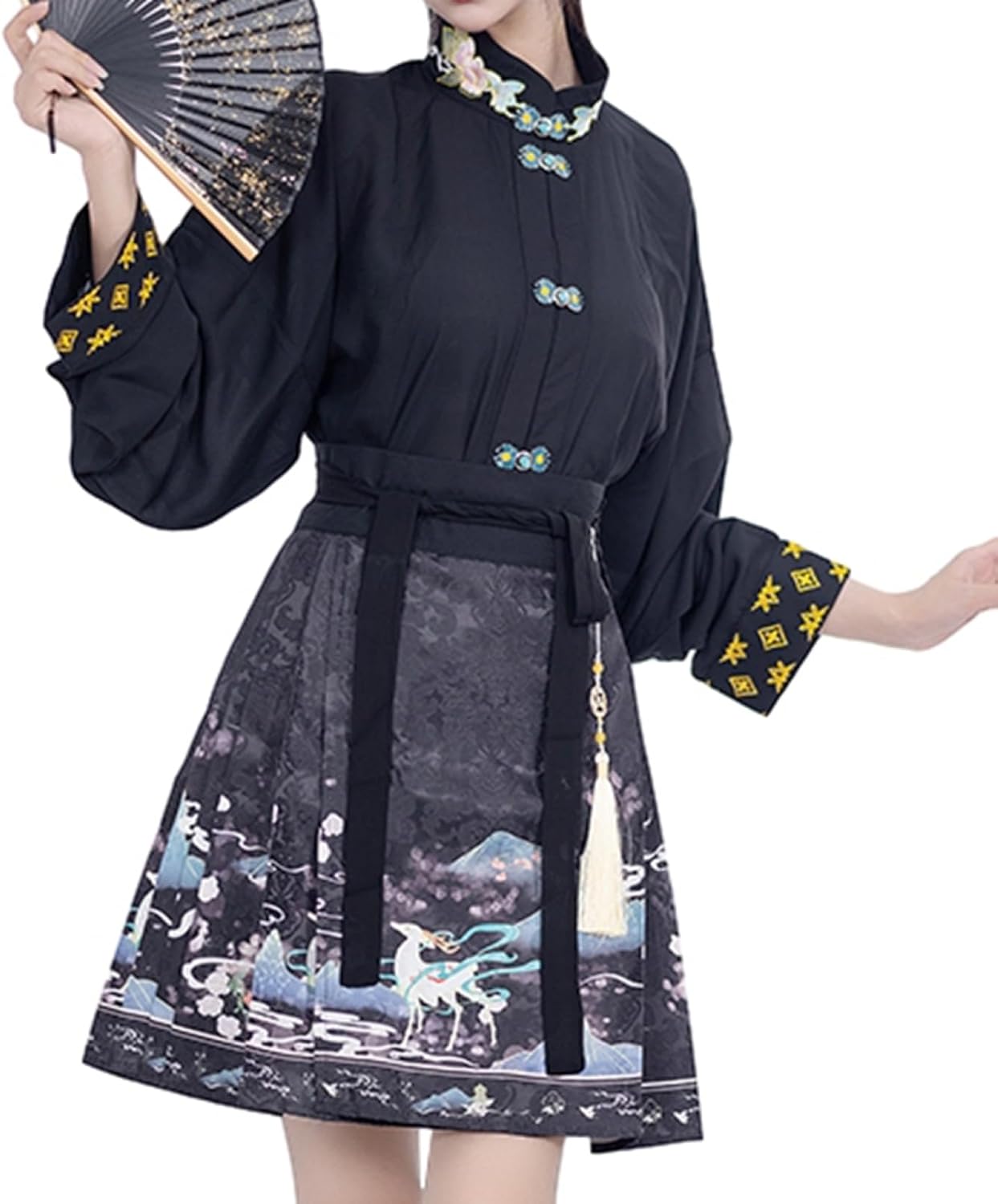スカートスーツ 中華風 上下2点セット 春秋 セットアップ 体型カバー キレイめ 可愛い Aライン 花火大会 お祭り 通勤 普段着 フーディ 長袖 ?面スカート シャツ&ミニスカートコスプレ 漢服 仮