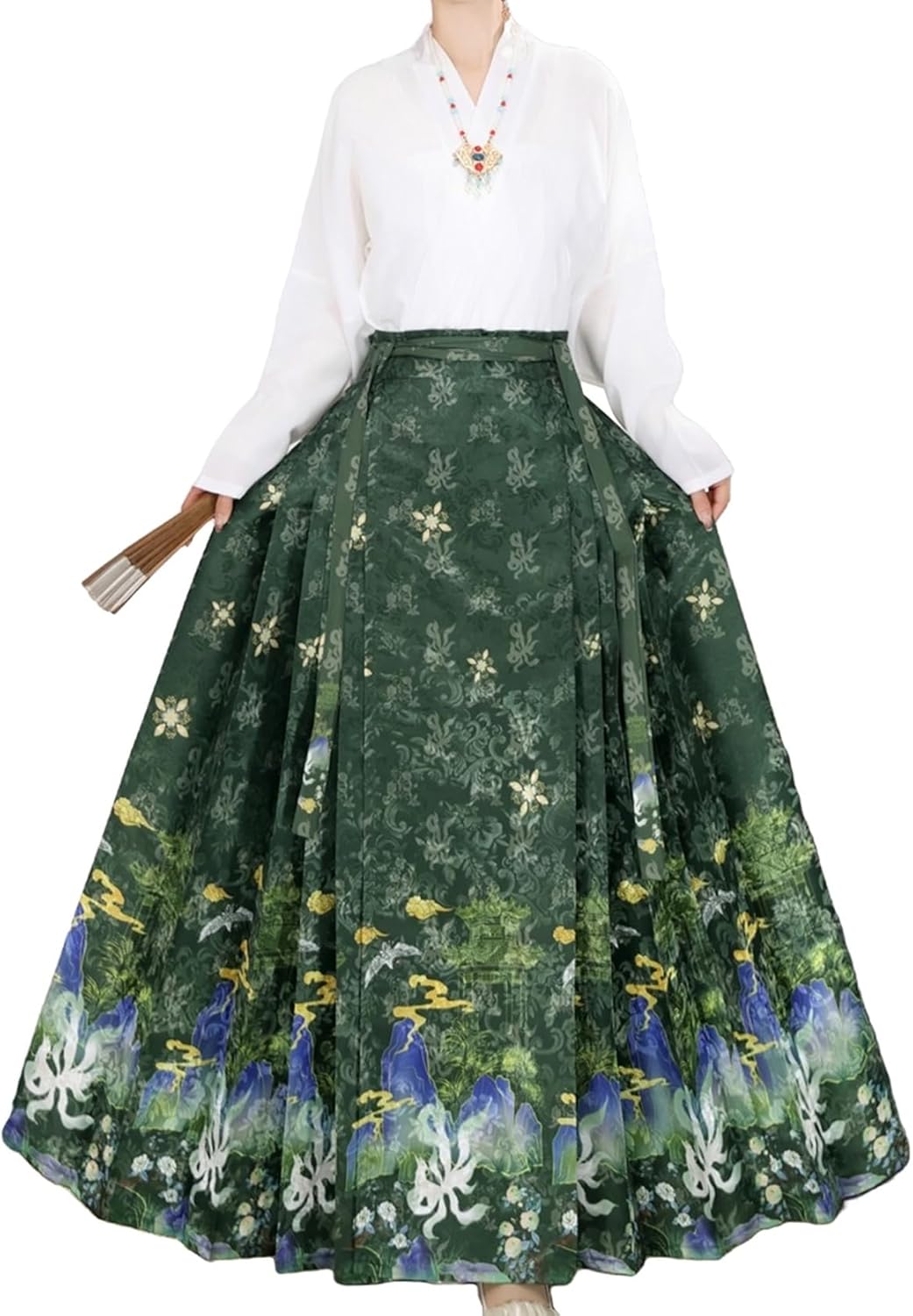 スカートスーツ レディース 上下 2点セット 中華風 セットアップ 春秋 S～XL 漢服 民族風 唐装 おしゃれ きれいめ 長袖 ロング丈 チャイナ服 ?面スカート cosplay 女性 シャツ&ラッ
