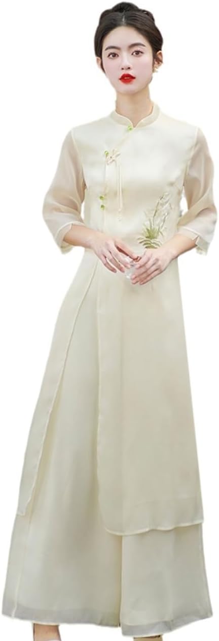 セットアップ ブラウス ズボン チャイナ風 オフィスウェア 上下セット カジュアル 母 ママ 通勤 OL 7分袖 春夏秋冬 ドレス パーティー アンサンブル 披...