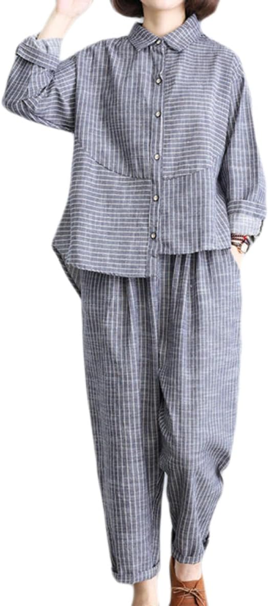 レディース セットアップ パンツスーツ パンツドレス ワイドパンツ 2点セット 長袖 ロング丈 薄手 ストライプ ゆったり 着痩せ シンプル おしゃれ カジュア...