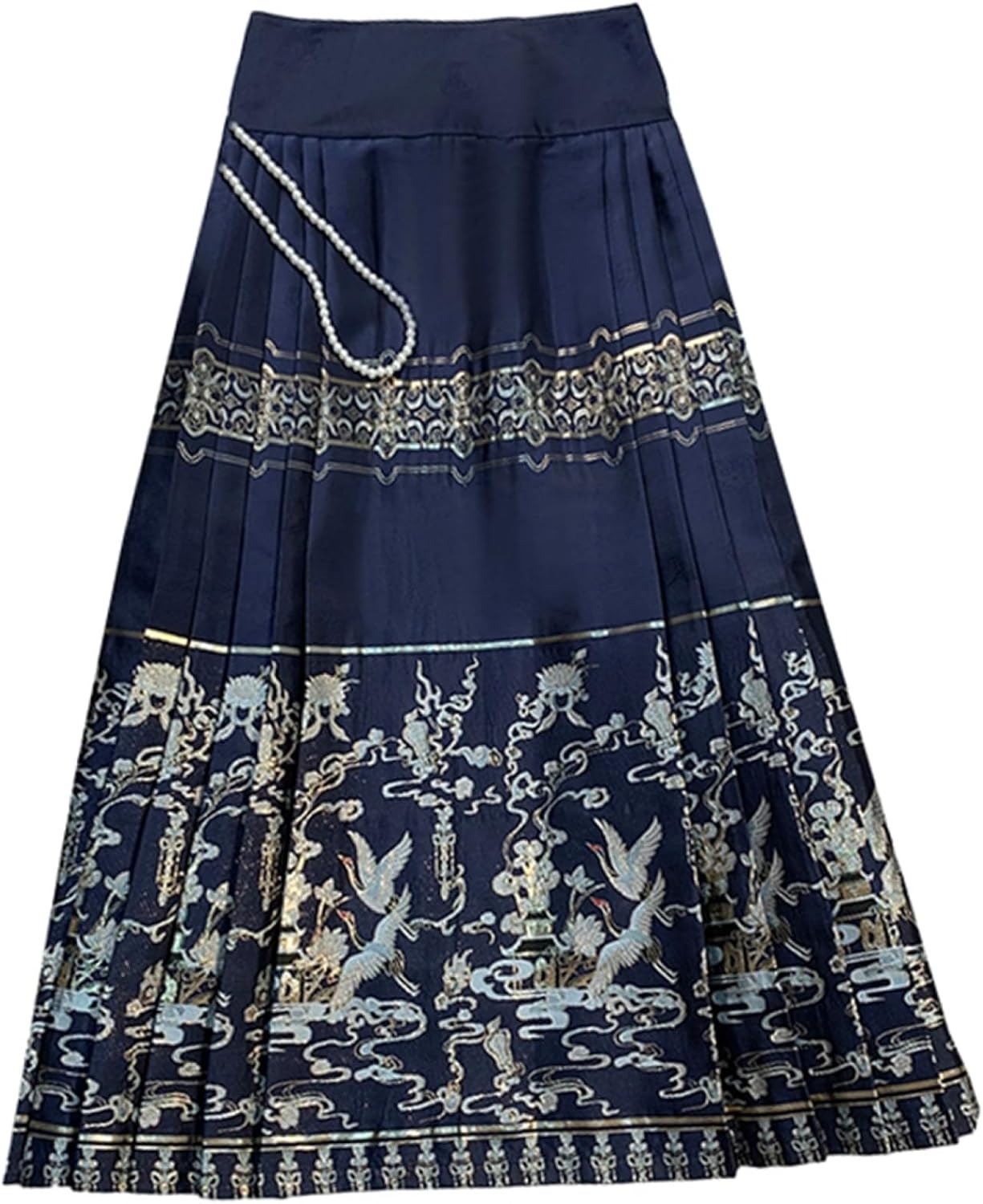 ロングスカート レディース 中華風 民族風 春夏秋 S～XL 馬面スカート ハイウエスト 切り替え 漢服 唐装 cosplay サイドジッパー Aライン 体型カバー 着痩せ エレガント プリーツスカー