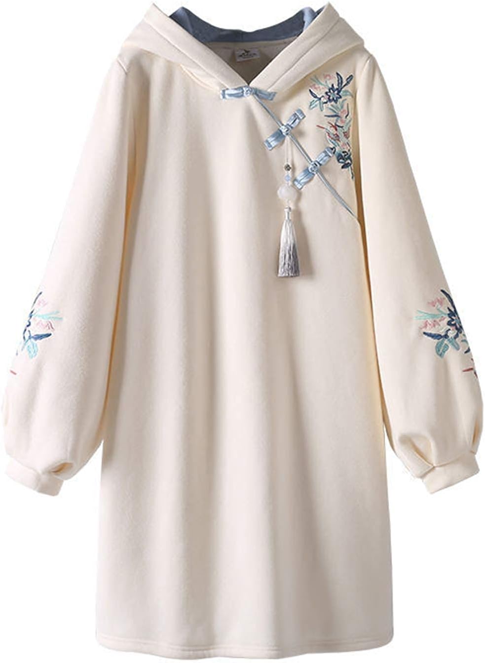 中国風 パーカーワンピース レディース ロングパーカー フード付き チャイナドレス 刺繍 ワンピース 秋..