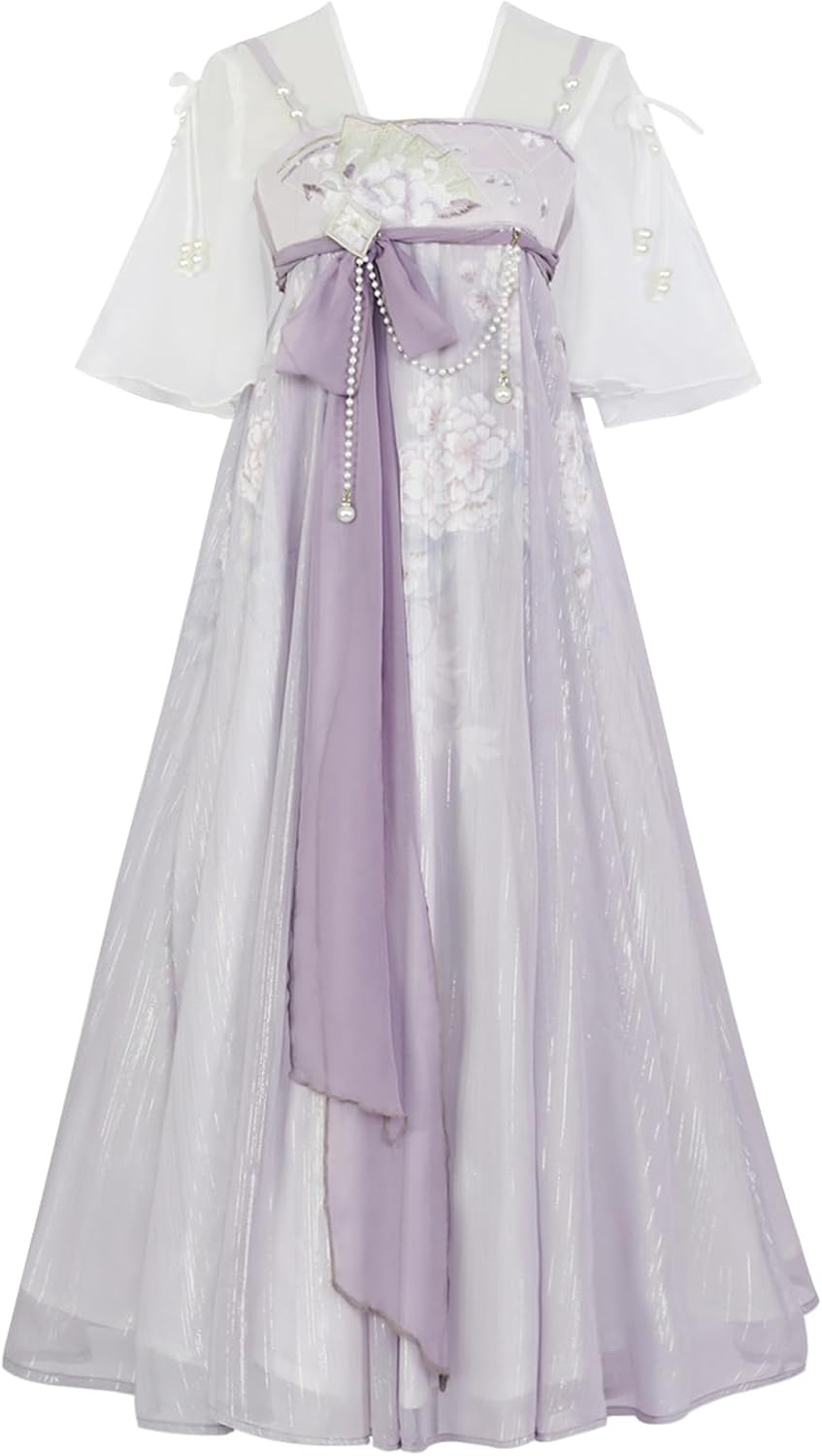 チュールドレス フリル リボン チャイナ ワンピース 女の子 漢服 中華風 伝統模様 お姫様 ゆめかわいい ゆったり コスチューム レディース イベント パーテ...