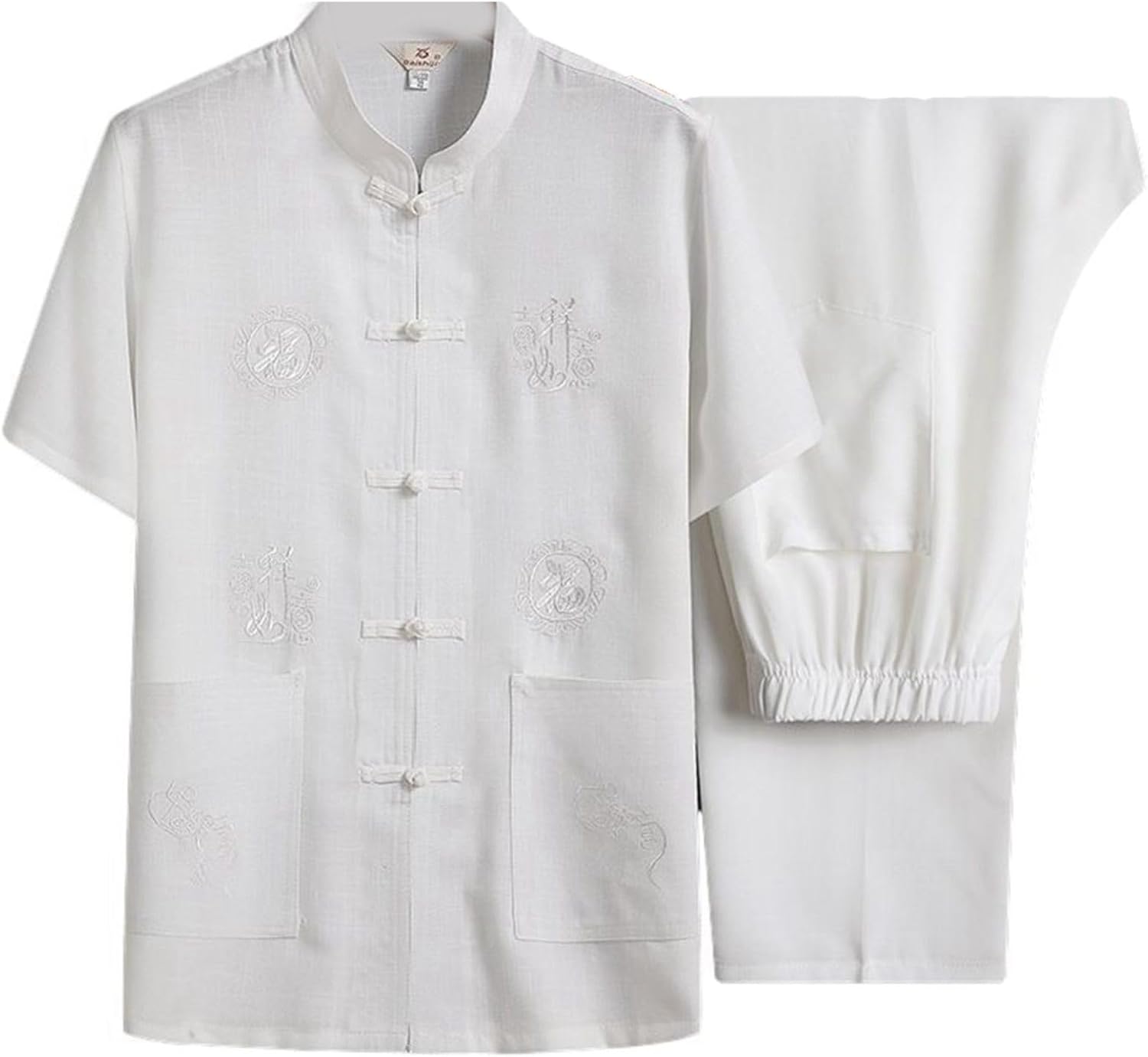 中華風 チャイナシャツ メンズ 半袖 カジュアルシャツ 通気 吸汗速乾 汗染み防止 上下セット チャイナボタン 武術シャツ カンフー衣装 ビジネス 春夏秋 父の...