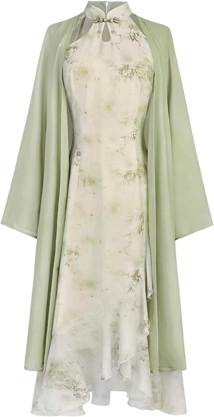 首かけワンピース 中華風 改良チャイナドレス チュール 透けすけ フリル袖 民族風 漢服 女の子 コスチューム レディース 撮影 喫茶店 イベント パーティー ...