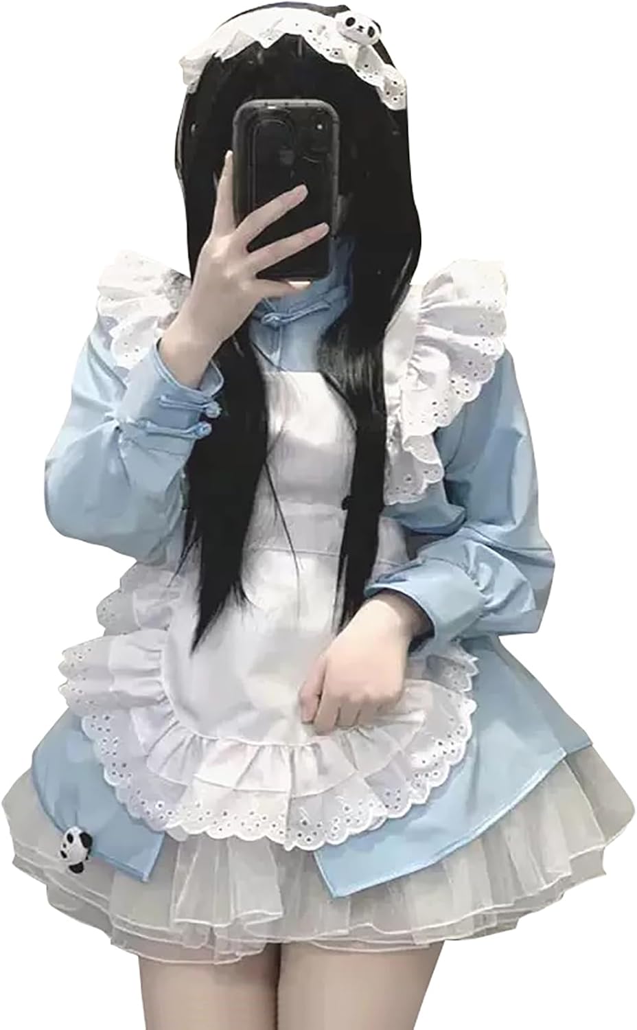 シャツ 中華風 レディース 長袖 エプロン 2点セット レース チャイナ服 トップス 立ち襟 地雷系 チャイナボタン 可愛い 甘ロり お嬢様 量産型 ゆったり ...