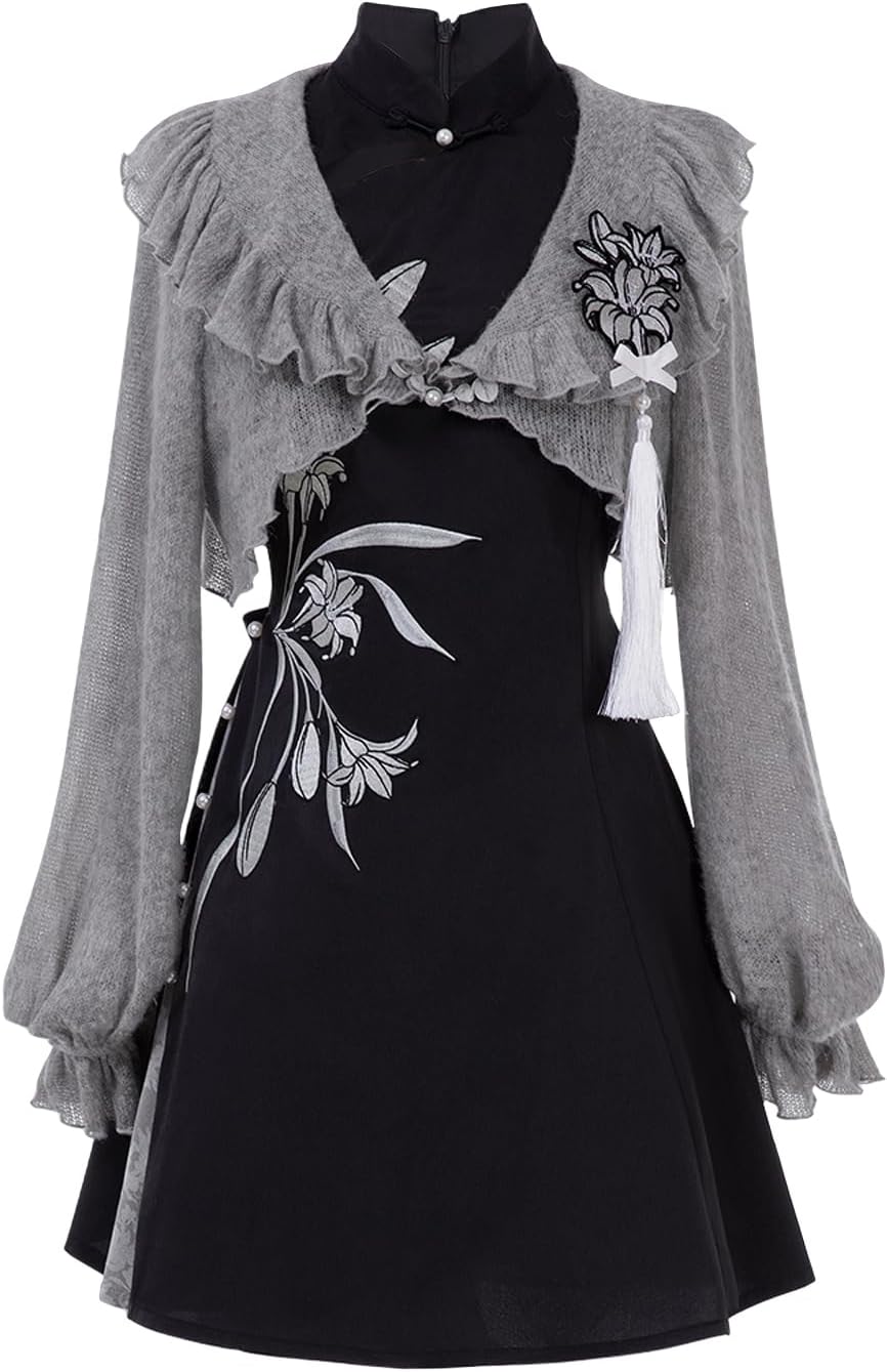 中華風 改良チャイナドレス メイド服 服 民族風 漢服 ワンピース コスプレ衣装 長袖 森ガール コスチューム 可愛い レディース 撮影 喫茶店 イベント パー...