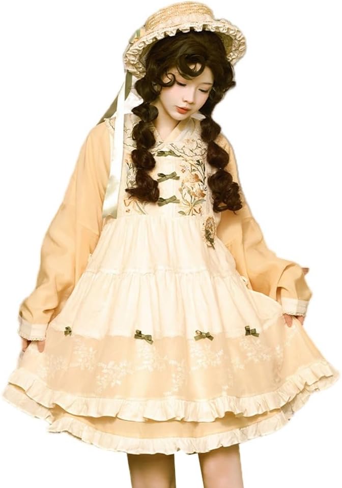 セットアップ レディース ワンピース カバースカート 2点セット フリル 甘ロリ 中華風 刺繍付き イベント サマーコーデ コスプレ コスチューム cospla...