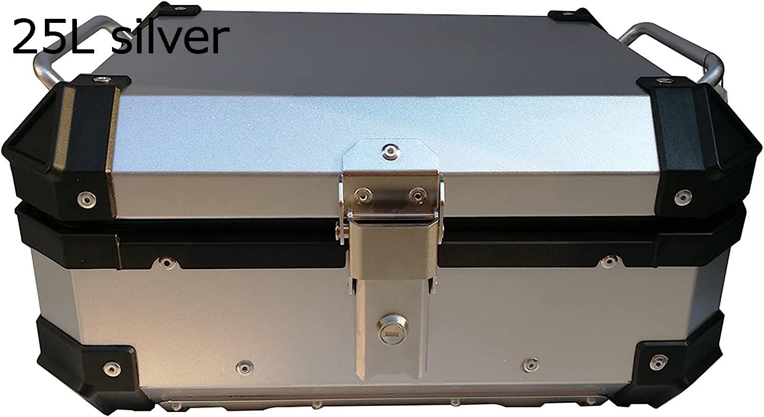 リアボックス 25L 36Lオートバイ収納トランクテールトップツールボックスリアラゲッジ防水アルミニウムユニバーサルミニテールボックス川崎ヤマハ (Color : 25L silver)