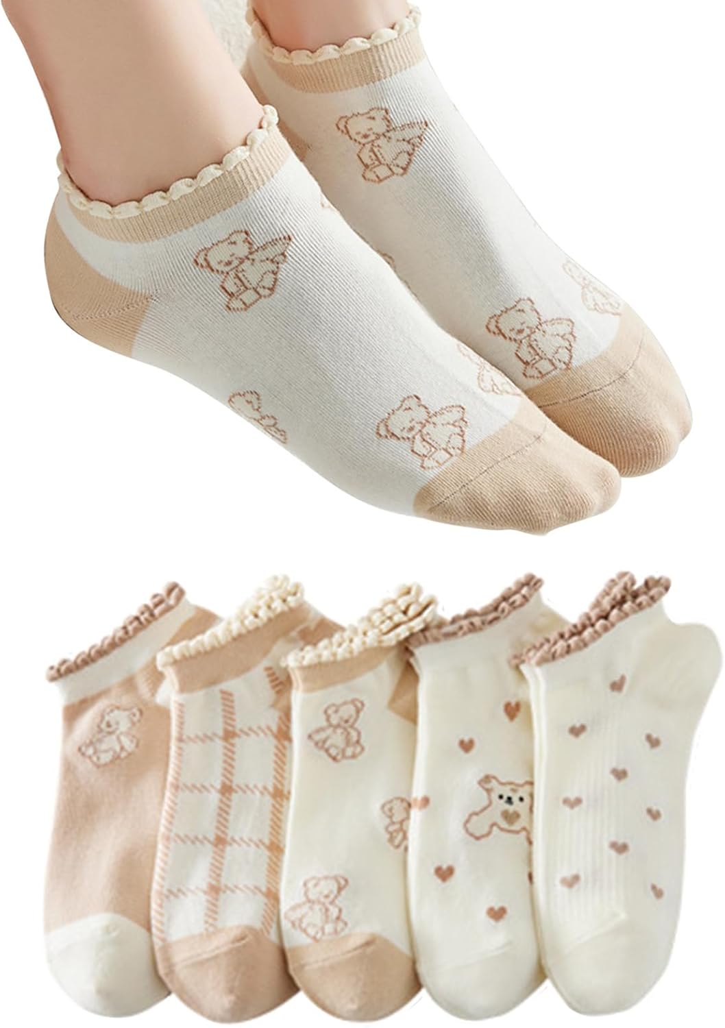 靴下 レディース 夏 くるぶし 薄手 綿 5足セット かわいい フリル靴下 カラフル ショートソックス 蒸れない 夏用 人気 女性用 くつした おしゃれ 通気性 くつ下 脱げない スニーカーソックス