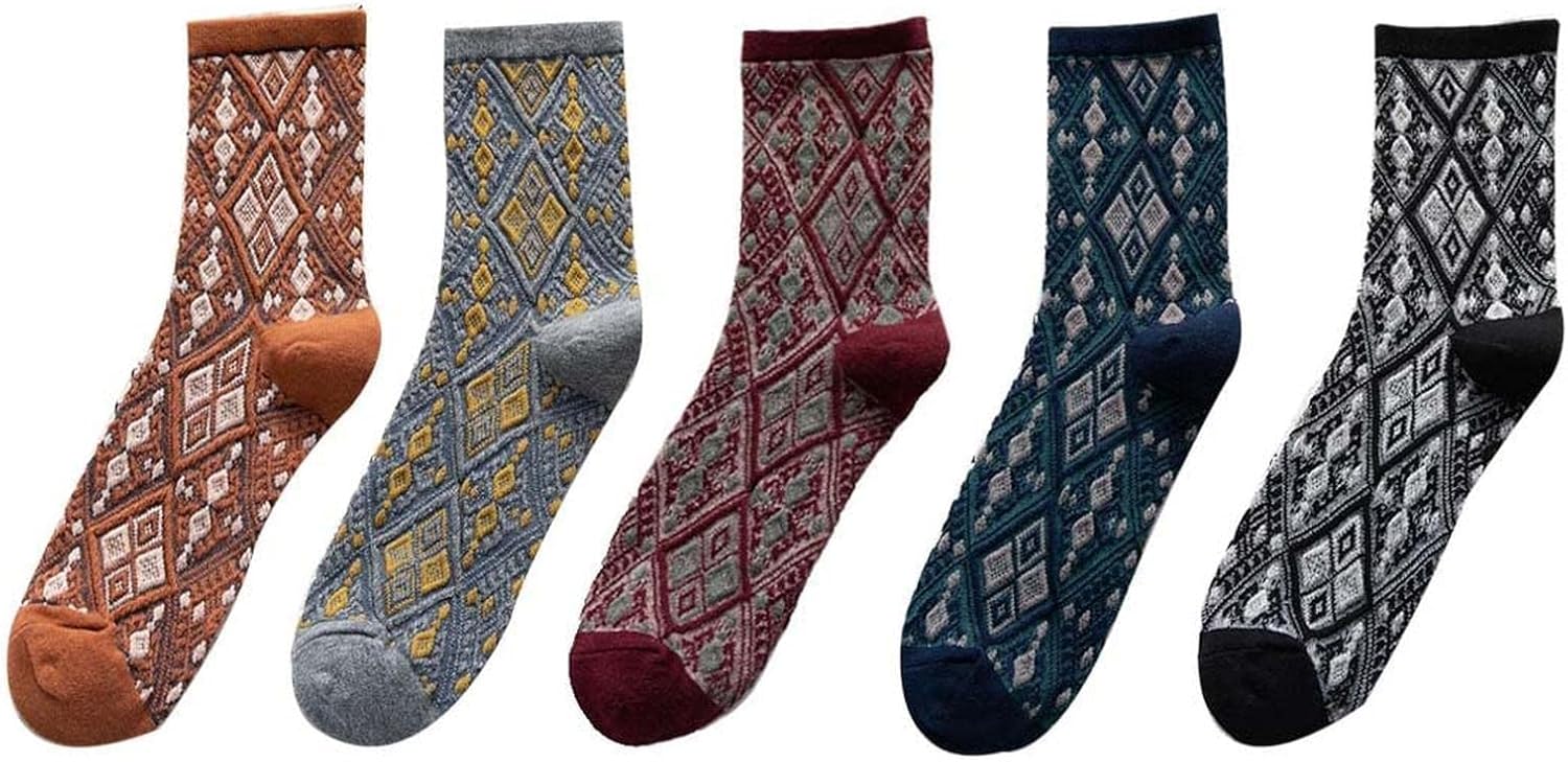 靴下 レディース ソックス モダンデザイン クルー丈 北欧デザイン ハイクルー丈 女性 5足セット 22-24cm 人気 女性用ソックス 婦人ソックス