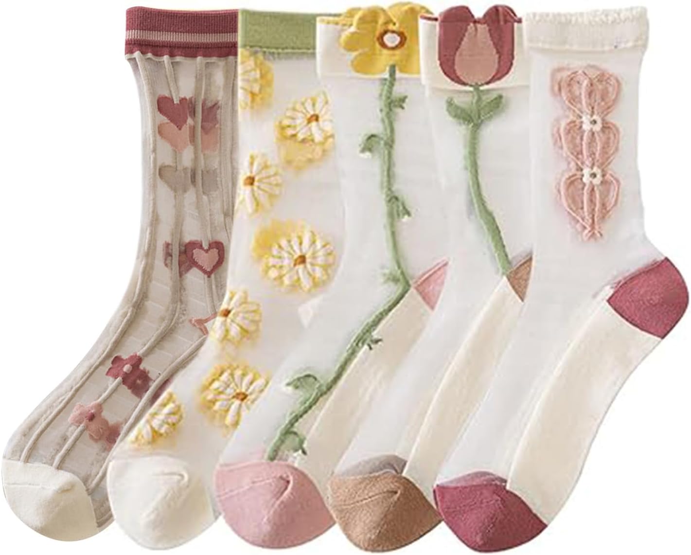 靴下 レディース 四季用 5足組 かわいい 花柄 防臭 吸汗 綿 中厚手ソックス 通気 靴下 おしゃれ レディ..