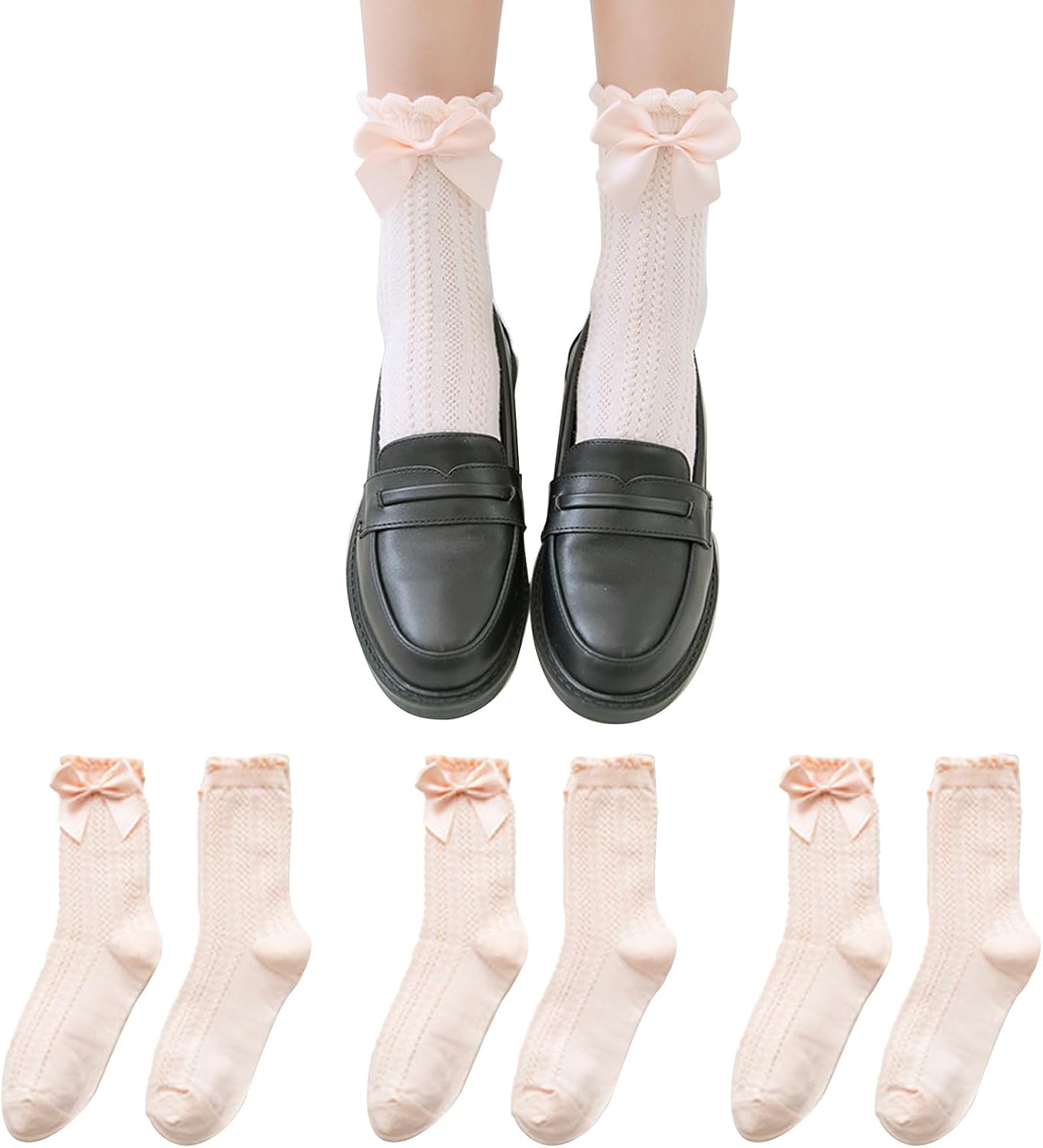靴下 ソックスレディース クルーソックス 女の子 リボン 花柄 可愛い ちょう結びリボン lolita 入学式/..