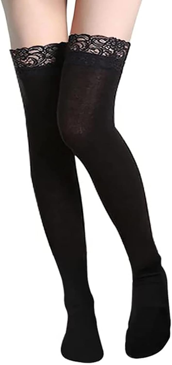 レース付きニーハイ ハイソックス、オーバーニーソックスシリコンストッパー付き 滑り止、100デニール ロリ系 レディース 可愛い オーバーニーソックス 通学 ひ...