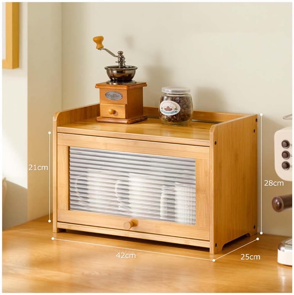 食器棚 キッチン収納 キッチンカウンター 竹製 キッチン 食器 キッチンキャビネット 小型 2段 ガラス扉..