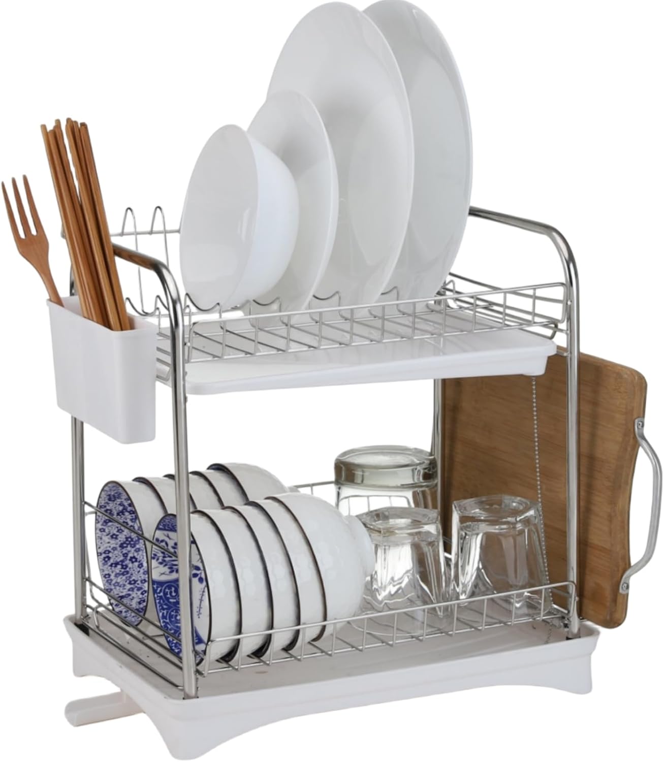 食器乾燥機 水切りラック 2段 水切りカゴ スリム 自動排水 ステンレス ディッシュラック 大皿立て 箸立..