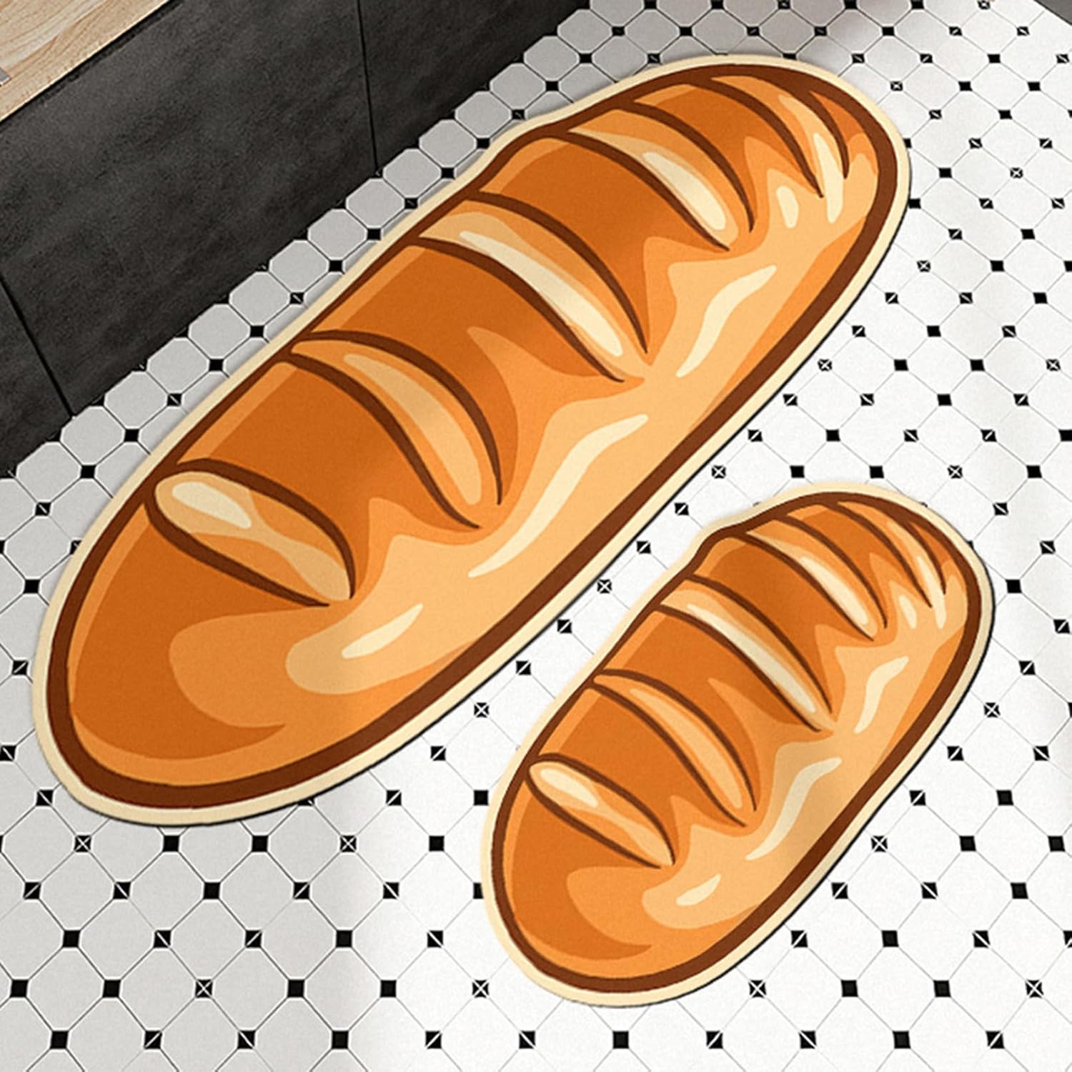 キッチンマット 拭ける A 180cm120cm 撥水 防水 パン柄 北欧 おしゃれ 洗濯不要 カット可 洗濯不要 ス..