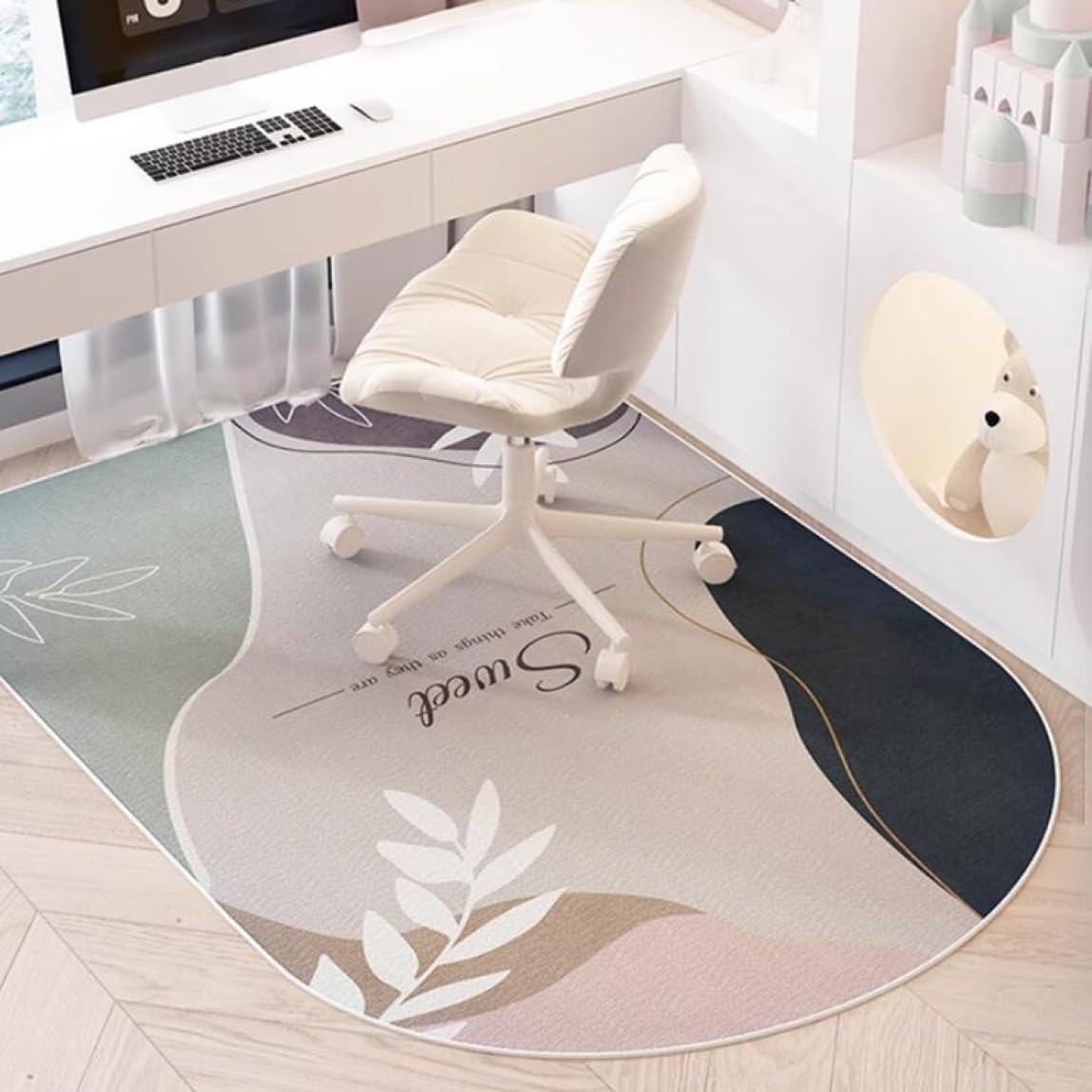 チェア下マット 半円形 フローリング保護マット 大判 モダン ゲーミングマット 家具保護 吸着マット カ..