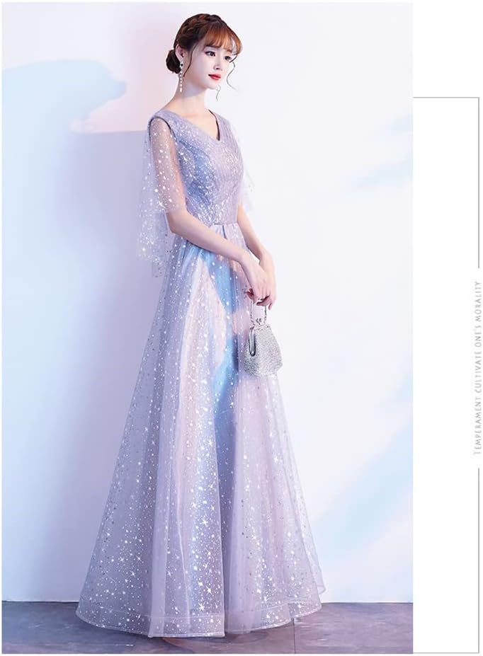 レディース イブニングドレス 結婚式ドレス ドレス ワンピース ロングワンピース 宴会ドレス チュールワンピース Vネック 星空 甘い 着痩せ 大きいサイズ 上質 エレガント フォーマル 花嫁 披露宴