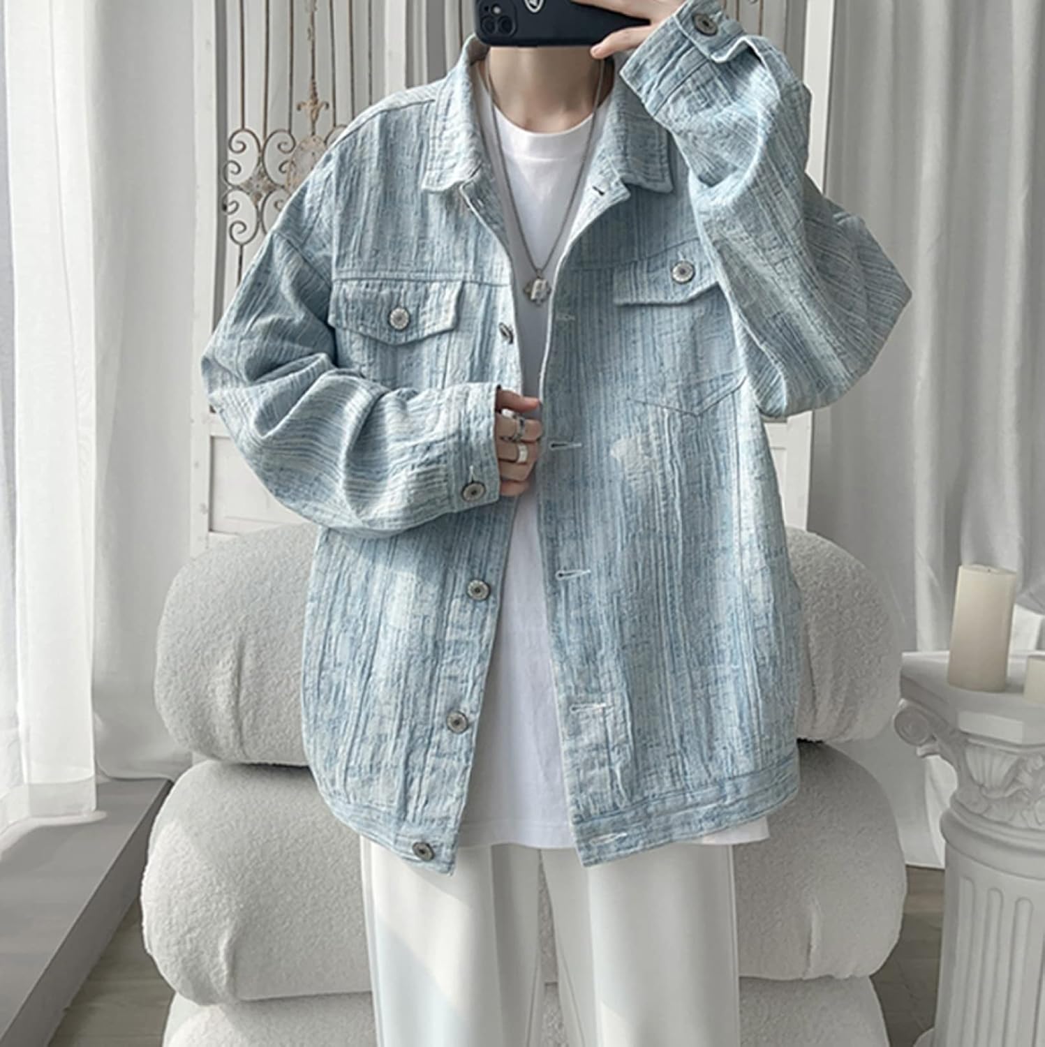 春服 デニムジャケット メンズ 長袖 デザイン感 かっこいい ゆったり おしゃれ ストリート ブルゾン 学生 トップス アウター カジュアル オフィスカジュアル 通勤 通学 春 秋 ジャケット コート