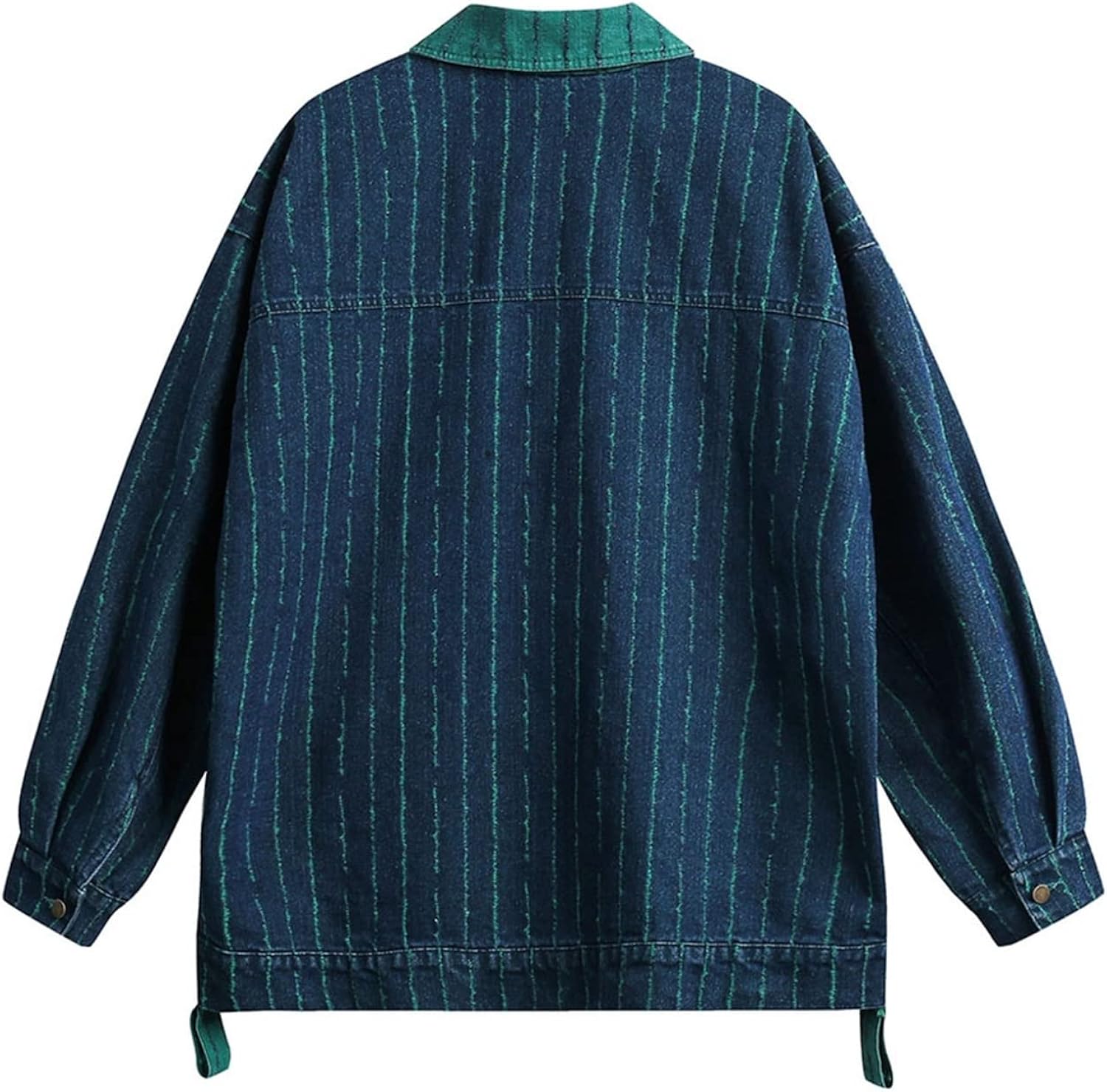 ストライプ ジャン デニムジャケット メンズ レディース グリーン 薄手 春秋 折り襟 快適 カジュアル ヴィンテージ 原宿系 ファッション 着回し ストリート ジージャン 通学 お出かけ