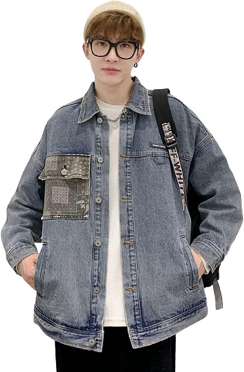 ジージャン　ライトブルー　デニムジャケット　ジャケット　メンズ　長袖　春秋　ゆったり　カジュアル　ポケット付き　かっこいい　おしゃれ　重ね着　オーバーサイズ　M~5XL　快適　普段着　お出かけ　通学