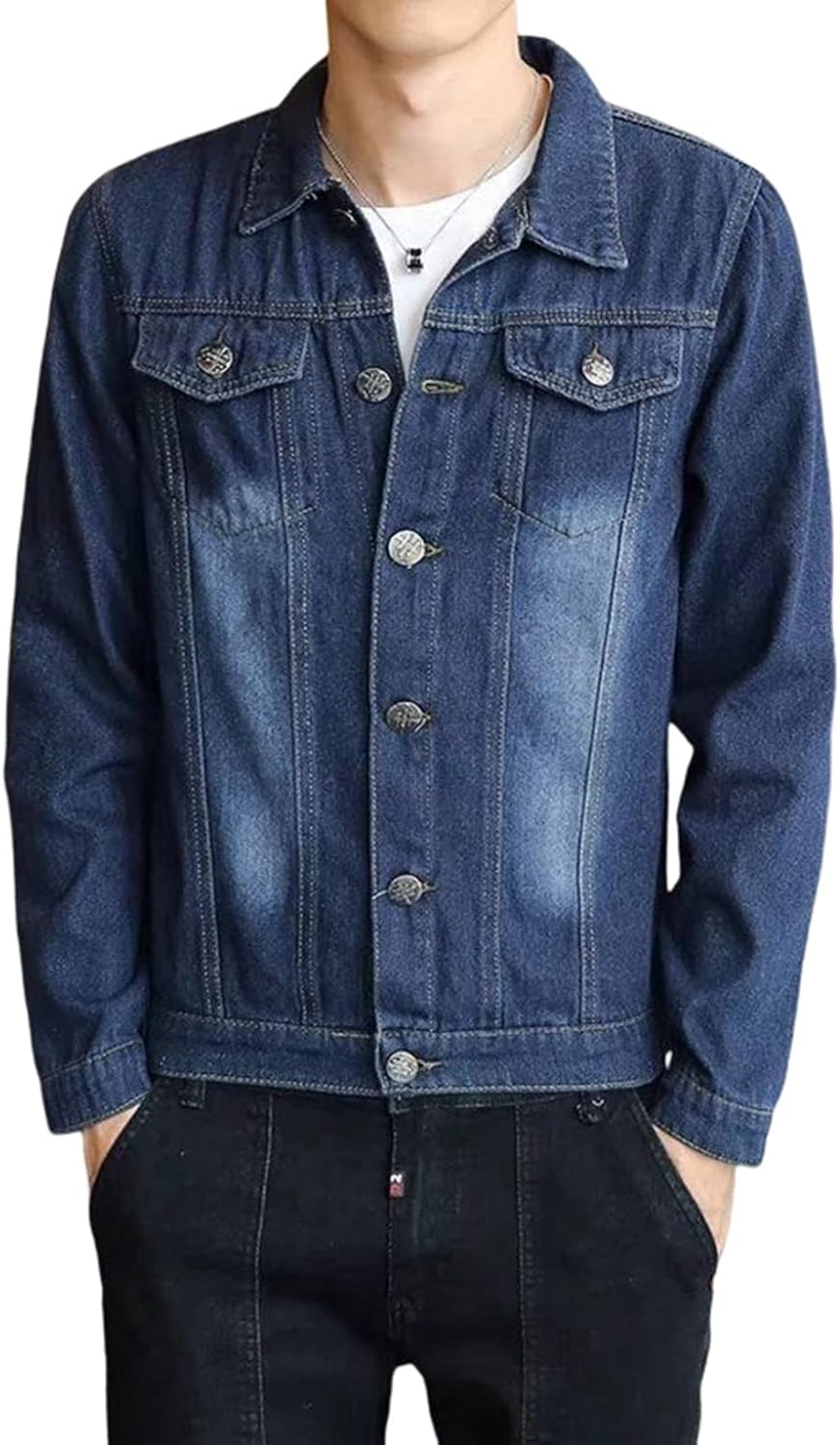 ショート丈 デニムジャケット ジャン メンズ フィット ベーシック ブルー 春秋 防風 お開襟 アウター かっこいい ヴィンテージ ウォッシュ加工 ゆったり 普段着 大きいサイズ お出かけ 通学 通勤