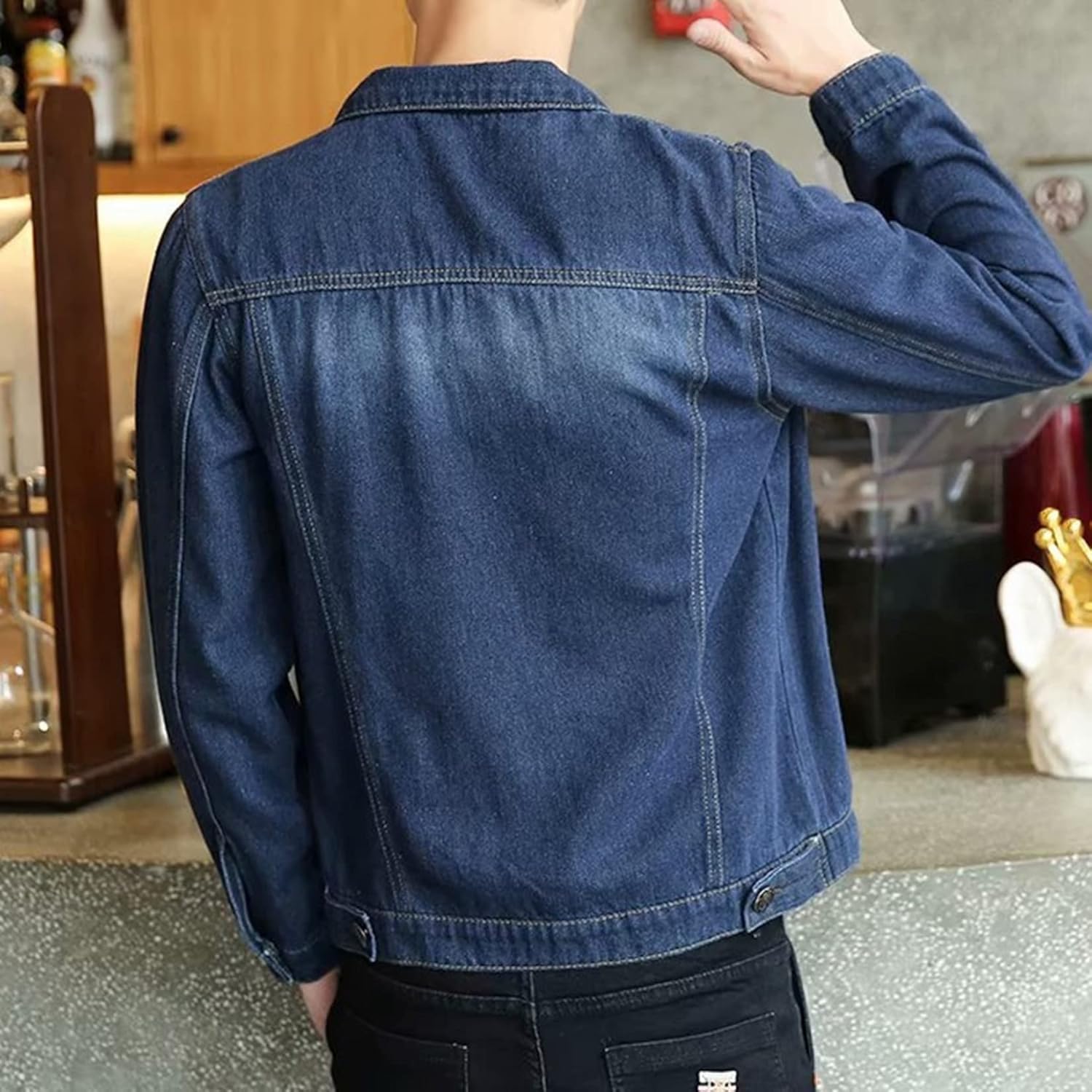 ショート丈 デニムジャケット ジャン メンズ フィット ベーシック ブルー 春秋 防風 お開襟 アウター かっこいい ヴィンテージ ウォッシュ加工 ゆったり 普段着 大きいサイズ お出かけ 通学 通勤