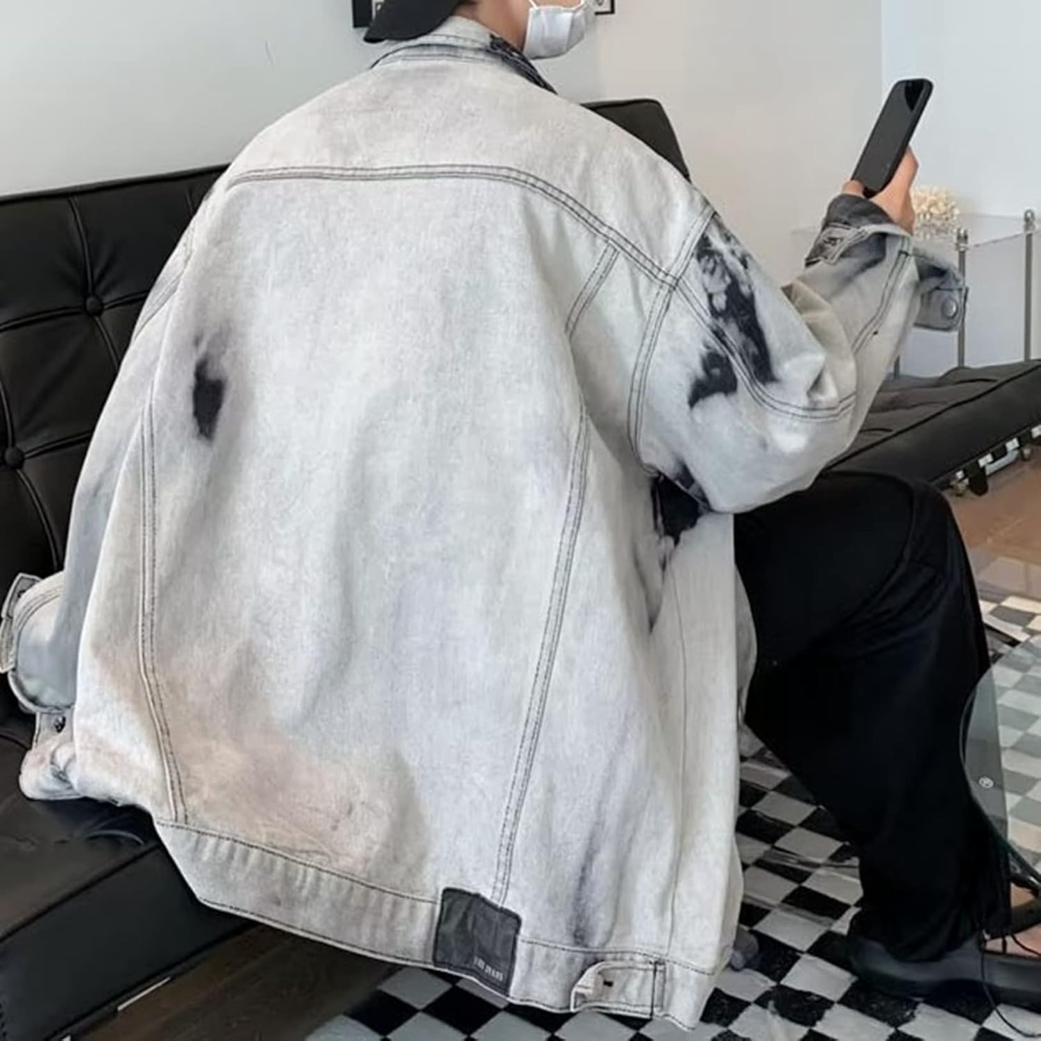 メンズ デニムジャケット アウター グレー 絞り染め ダメージ加工 ヴィンテージ 春秋 防風 カジュアル 着回し かっこいい 原宿系 ジャン ジャンパー 大きいサイズ ストリート 通学 お出かけ