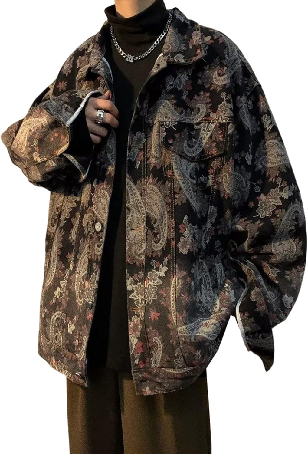 ヴィンテージ ジャケット アウター メンズ 総柄 おしゃれ 原宿系 春秋 防風 防寒 ゆったり 折り襟 カジュアル かっこいい おしゃれ ストリート 通学 お出かけ デニムジャケット 大きいサイズ ブ