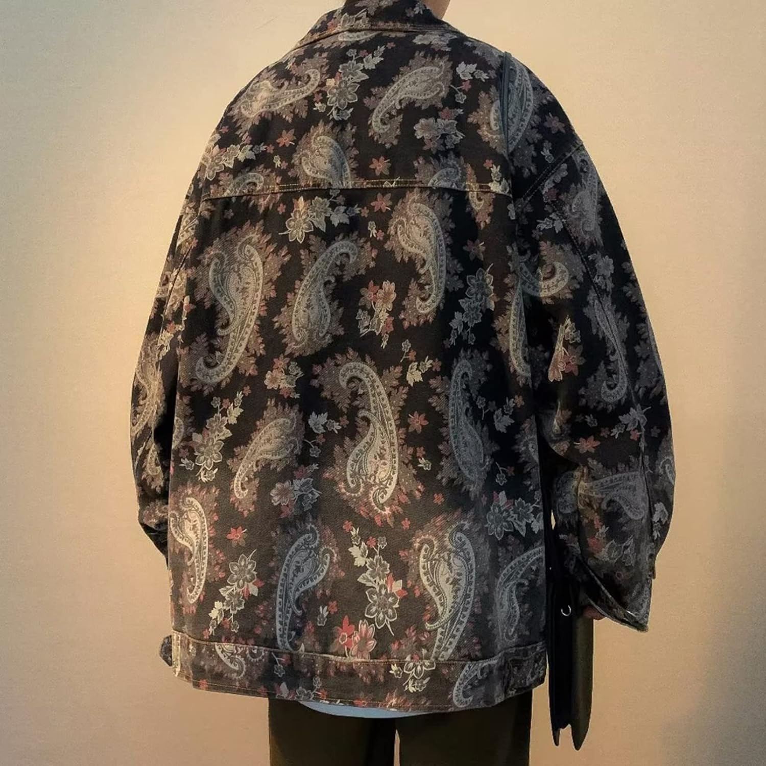 ヴィンテージ ジャケット アウター メンズ 総柄 おしゃれ 原宿系 春秋 防風 防寒 ゆったり 折り襟 カジュアル かっこいい おしゃれ ストリート 通学 お出かけ デニムジャケット 大きいサイズ ブ