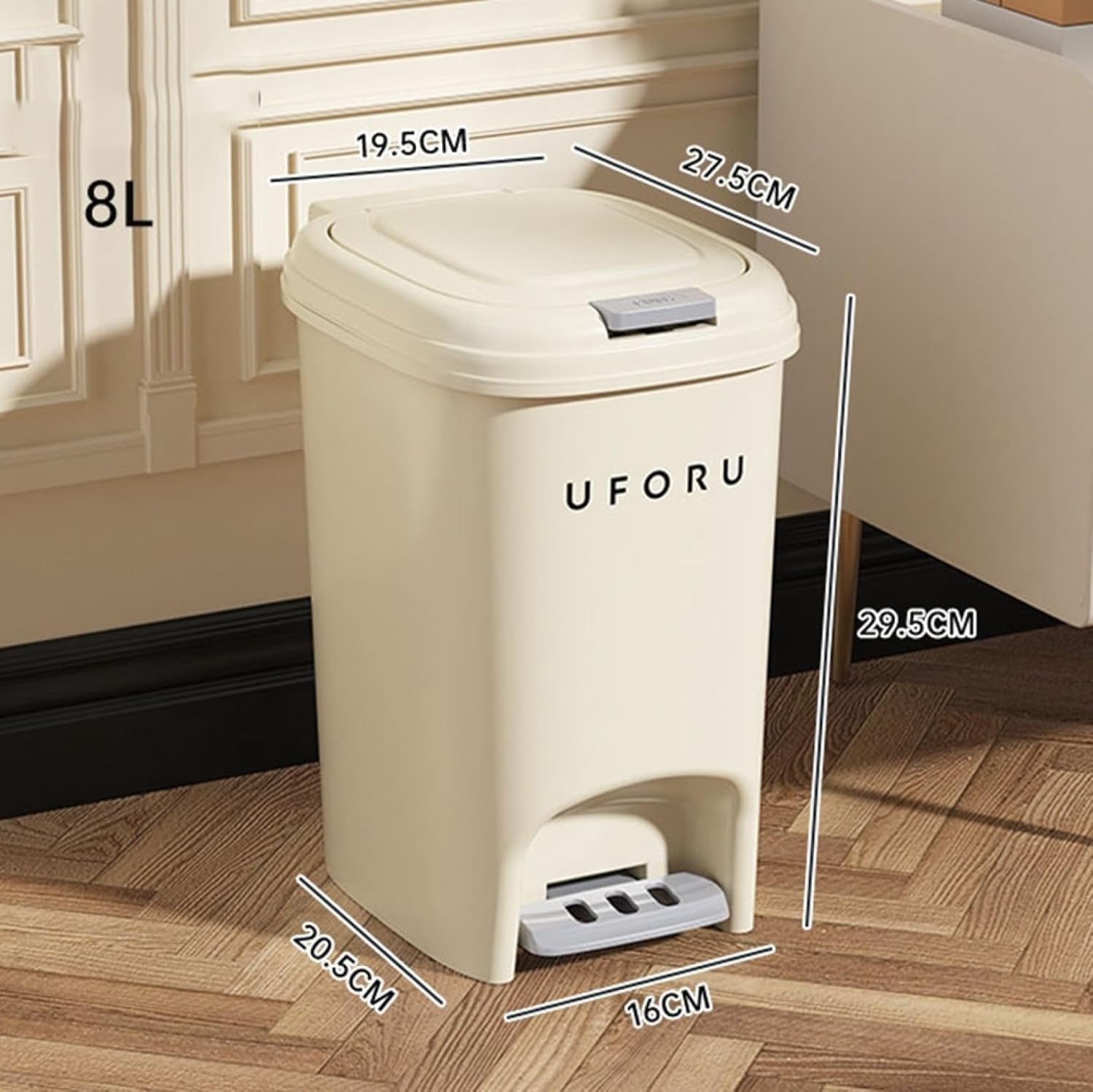 ゴミ箱 ふた付き 8L ダストボックス 角型 プッシュ ペダル式 ごみ箱 スリム おしゃれ 抗菌 消臭 密閉 音無し 部屋 キッチン リビングルーム トイレ 浴室 オフィス用 プラスチック