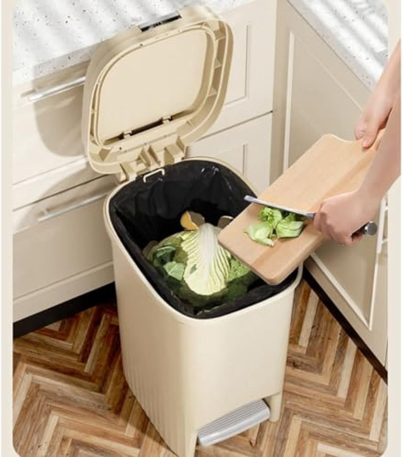 ゴミ箱 ふた付き 20L ダストボックス 角型 プッシュ ペダル式 ごみ箱 スリム おしゃれ 抗菌 消臭 密閉 音無し プラスチック トイレ 部屋 オフィス用 リビングルーム 浴室 キッチン [3]