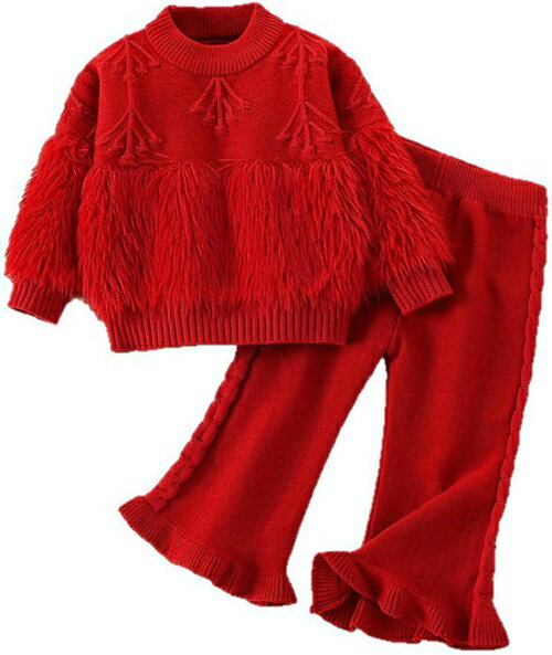 子供服 女の子 セットアップ かわいい ニットセーター キッズ 長袖セーター+ズボン 2点セット 普段着 ..