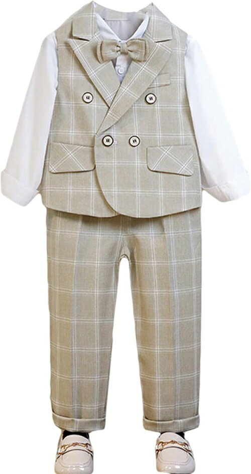 男の子 長袖 フォーマル 4点セット キッズ セットアップ 秋服 ベスト 長袖ワイシャツ 長ズボン 蝶ネクタイ 上下セット ボーイズ おしゃれ 水玉 学園祭 七五三 卒園式 入園式 発表会 お宮参り