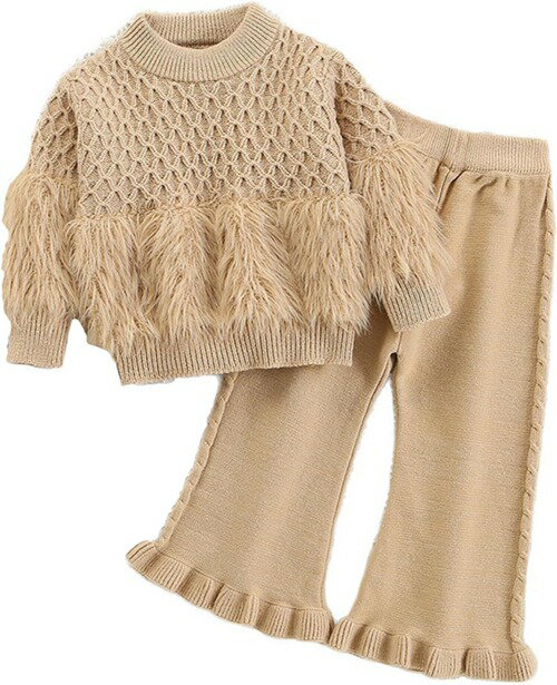 子供服 女の子 秋服 レジャー かわいい 上下セット セットアップ ニットトップス+ズボン 2点セット キッズ 冬服 通園 通学着 イベント 誕生日 結婚式 呼...