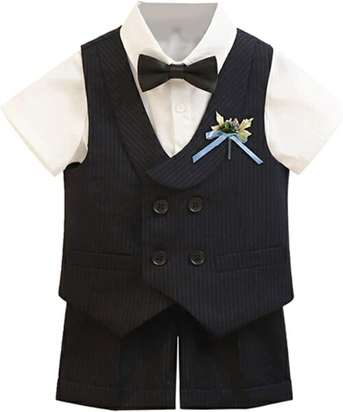 男の子 半袖 フォーマル 4点セット キッズ セットアップ 夏服 ベスト 半袖ワイシャツ 半ズボン 蝶ネクタイ 上下セット ボーイズ おしゃれ 水玉 学園祭 七五三 卒園式 入園式 発表会 お宮参り