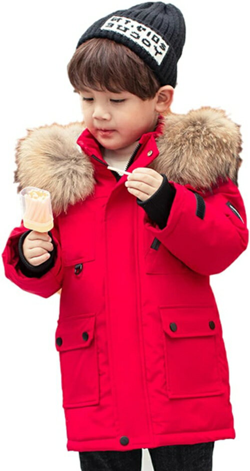 子供服 男の子 ダウンジャケット キッズ ダウンコート 子ども ダウン 女の子 アウター 長袖 ロング丈 オーバーコート防寒防風 毛皮フード付き 男女兼用 軽量...