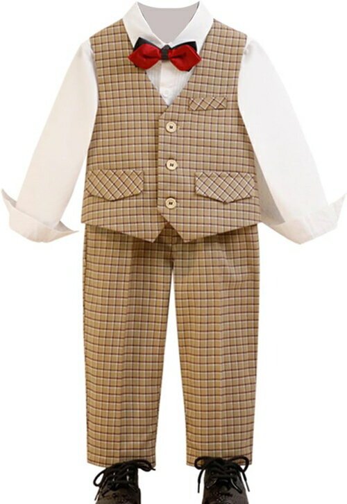子供服 男の子 フォーマル ボーイズ 春秋 長袖ワイシャツ 長ズボン ベスト 蝶ネクタイ 男児 ジュニア 上下セット ベストセット 学園祭 結婚式 発表会 七五三 誕生日 卒業式 秋服 おしゃれ 4点