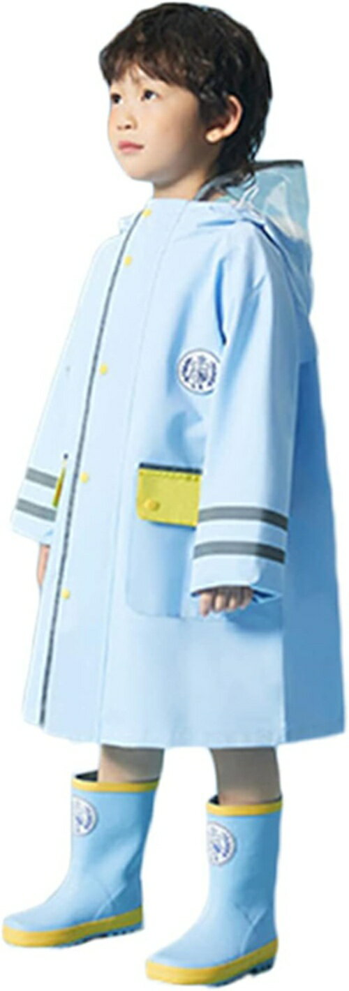 レインコート キッズ かわいい カッパ レインウェア ポンチョ ブルー 雨具 L ランドセル対応 女の子 男の子 通学 リュック対応 レイングッズ はっ水 防水...