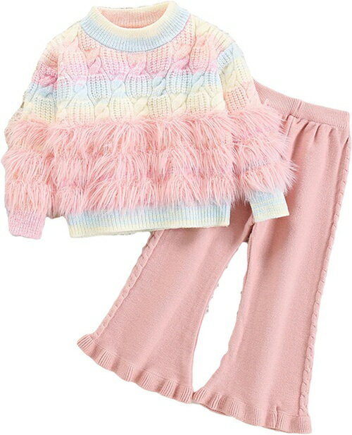 子供服 2点セット 女の子 春秋 トップス+ズボン 長袖 ニット 無地 ロングパンツ セットアップ キッズ トップス こども 可愛い きれいめ ビーチ ジュニア服 制服 卒園式 入学式 通園 通学 フ