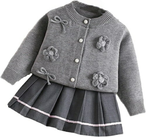 子供服 女の子 セットアップ 秋冬 発表会 誕生日 おしゃれ 上下セット ニットトップス＋プリーツスカー..