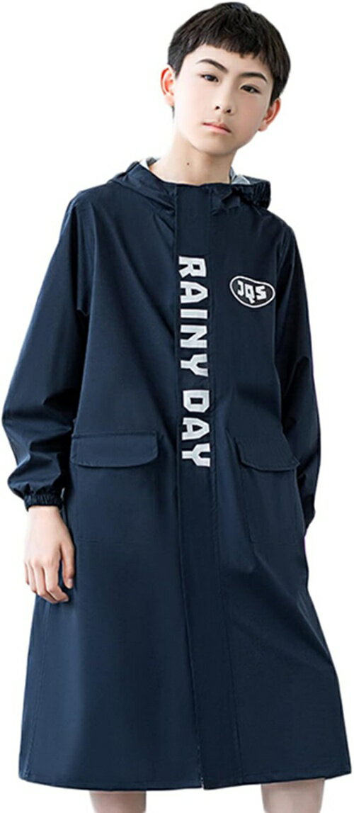 子供用 レインコート フード付き レインウェア 2XL レイングッズ キッズ 収納ポーチ付き 防? 防水 男の子 女の子 レインウェア ポンチョ 雨具 かっぱ ネイビー 子供用 小学生 通学用 カッパ