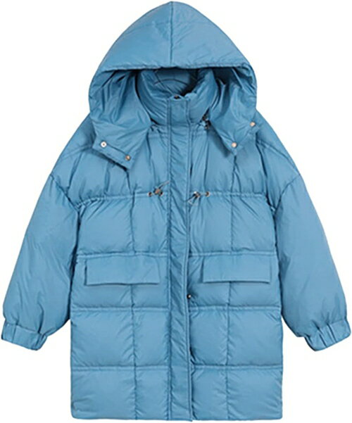 ダウンジャケット 子供服 冬 ロング ダウンコート 女の子 男の子 フード付き 防寒コート ブルー 無地 厚手 冬服 前開き ジップアップ アウター 160 キ...