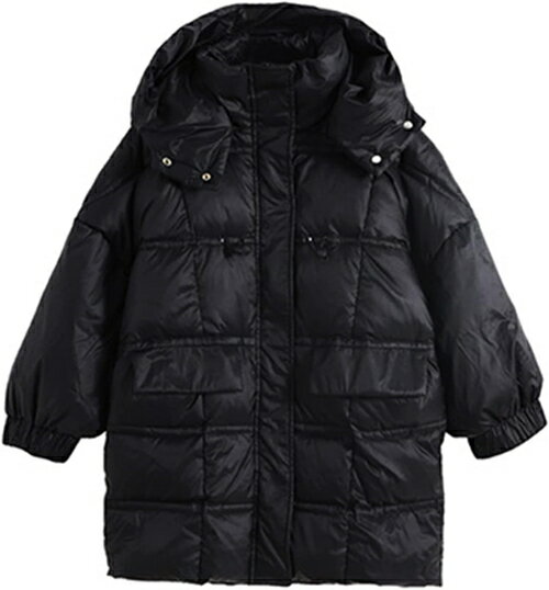 ダウンジャケット 子供服 冬 ブラック ロング ダウンコート 女の子 男の子 フード付き 防寒コート 無地 厚手 冬服 前開き ジップアップ アウター キッズ ...