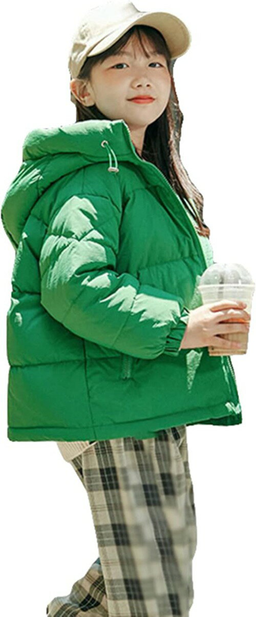 子どもジャケット 女の子 冬 グリーン 無地 フード付き カジュアル キッズダウンジャケット ダウンコート 子どもダウンアウター ガールズ 中綿コート ロング丈...