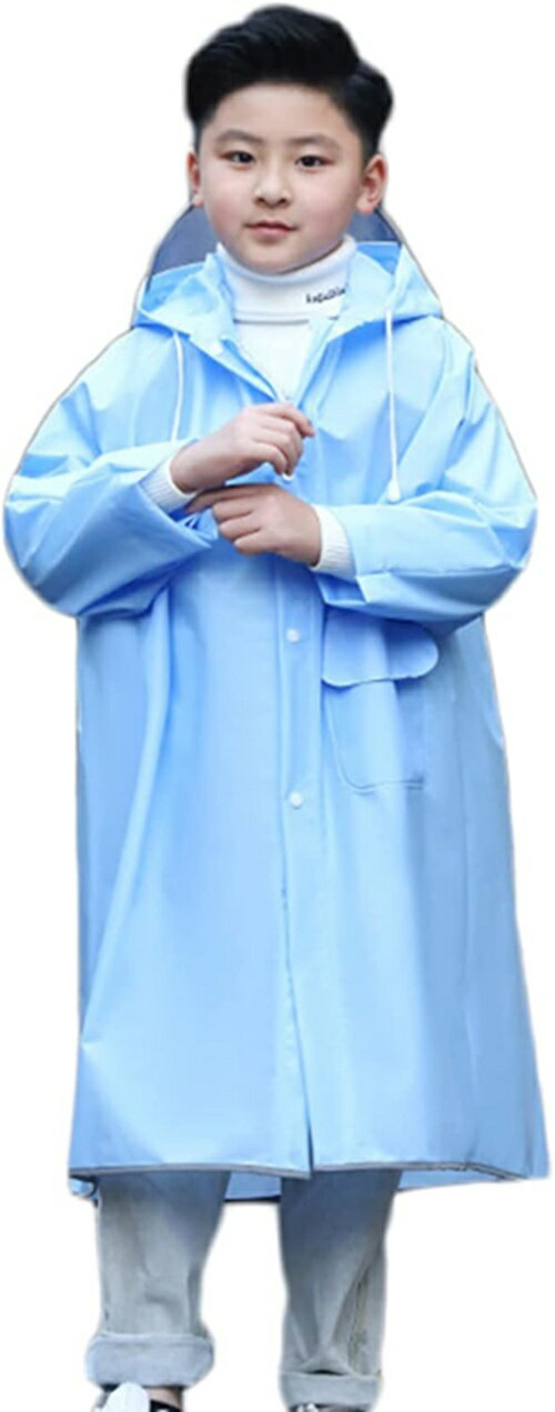 子供のレインコート レインウェア ポンチョ キッズ レインポンチョ 雨合羽 雨具 ブルー カッパ リュック対応 梅雨対策 防水 防風 自転車 通園 3XL 通学...