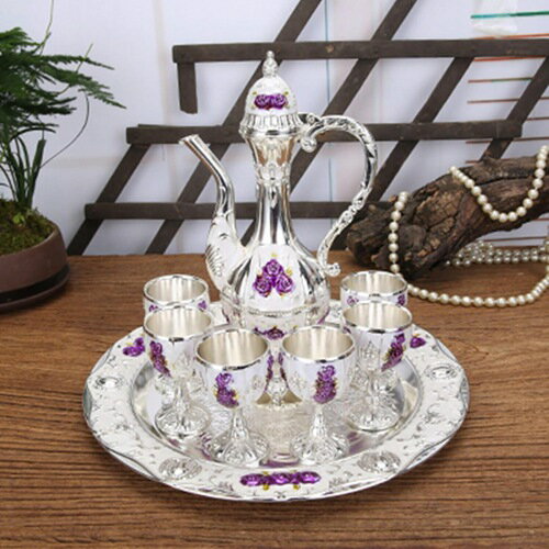 酒器セット 金属製 8点セット レトロな酒器セット 北欧風 エレガント バラ柄 浮き彫り 徳利セット 酒器..